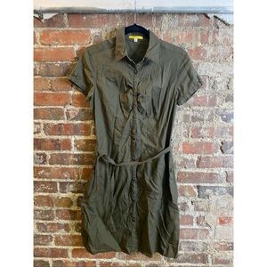 LOLË • Army Green Linen Cotton Blend Short Sleeve Belt Buttoned Utility Fashion